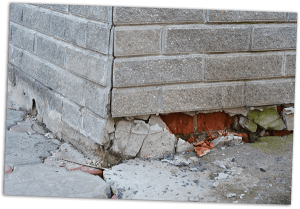 Foundation Repair - Warning Signs. House foundation repair. Foundation Repair. Broken Foundation House Brick Wall.